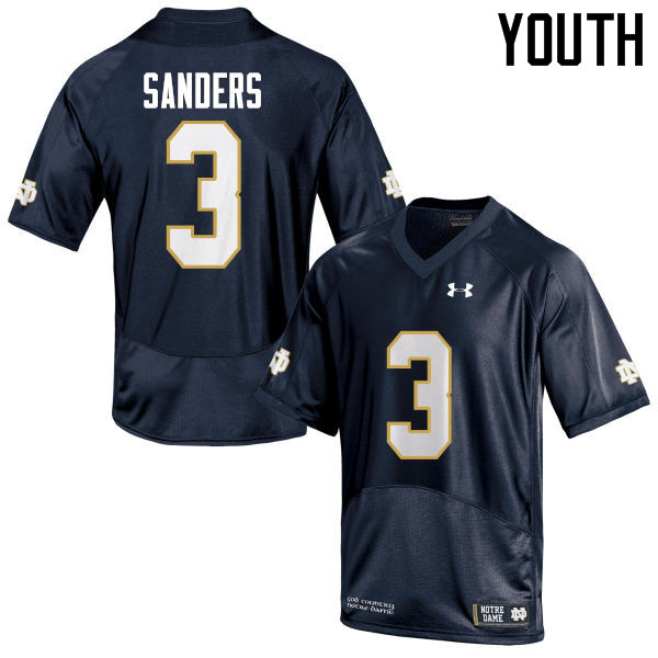 Youth #3 C.J. Sanders Notre Dame Fighting Irish College Football Jerseys-Navy Blue